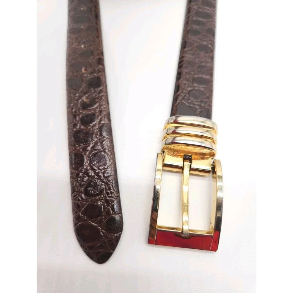 Avanti Size 42 Leather Dress Belt Dark Brown Croc Embossed Made In Italy